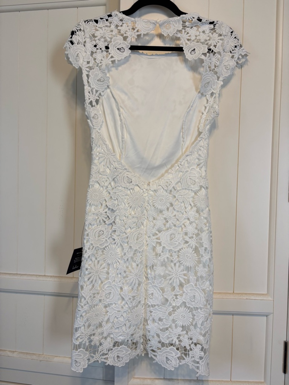Lulu's White Lace Mini Dress with Open Back - Picture 3 of 4